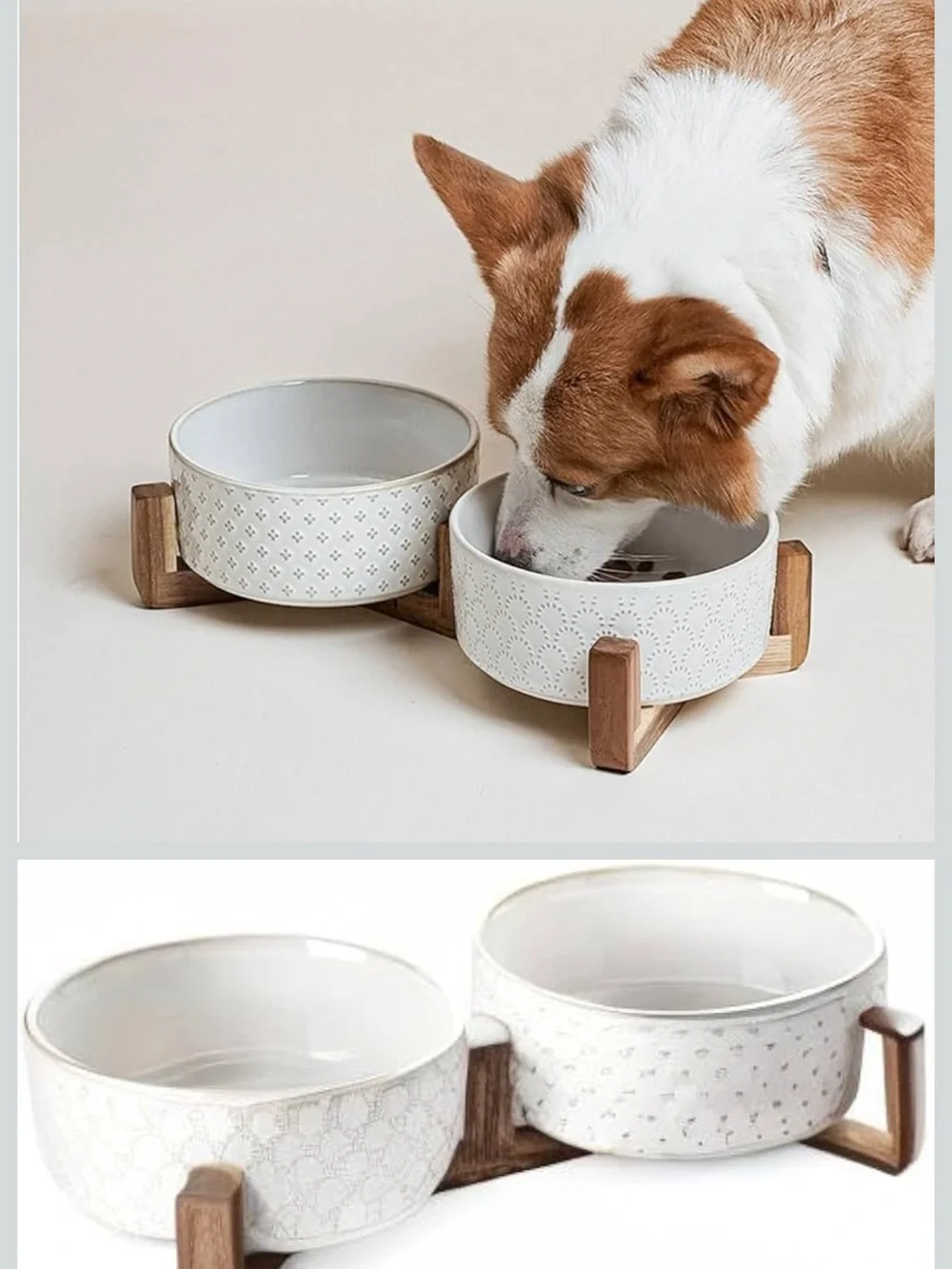 🐶🥣  LE TAUCI Ceramic Elevated Dog Bowl Set with Acacia Wood Stand